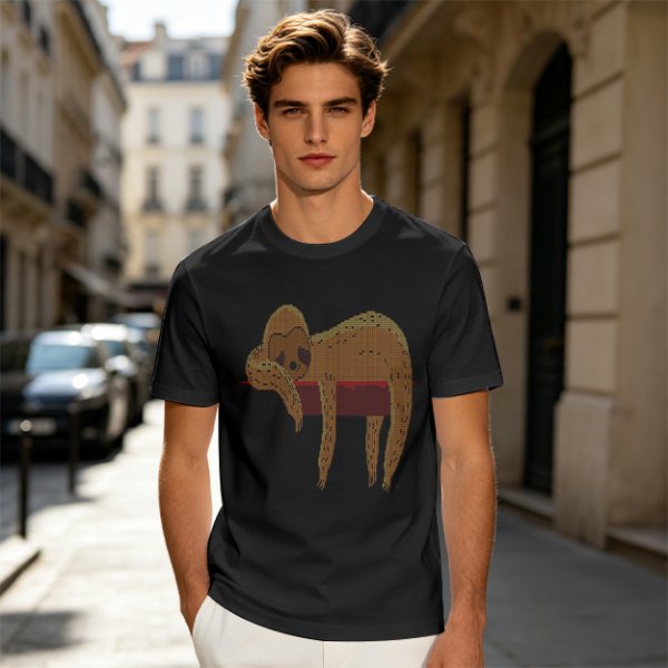 Olive Green T-Shirt with Sleeping Sloth Graphic Print