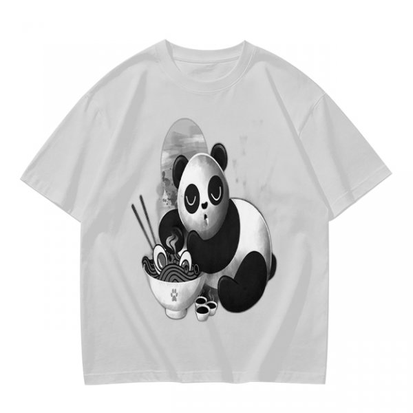 Olive T-Shirt With Panda Eating Ramen Graphic Print
