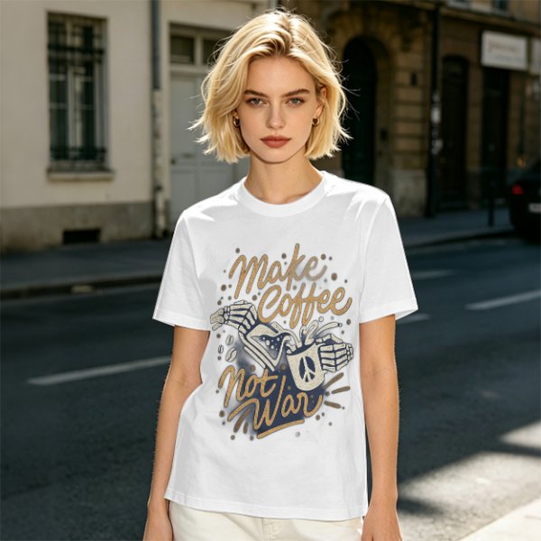 Make Coffee Not War Skeleton Hand Graphic T-Shirt