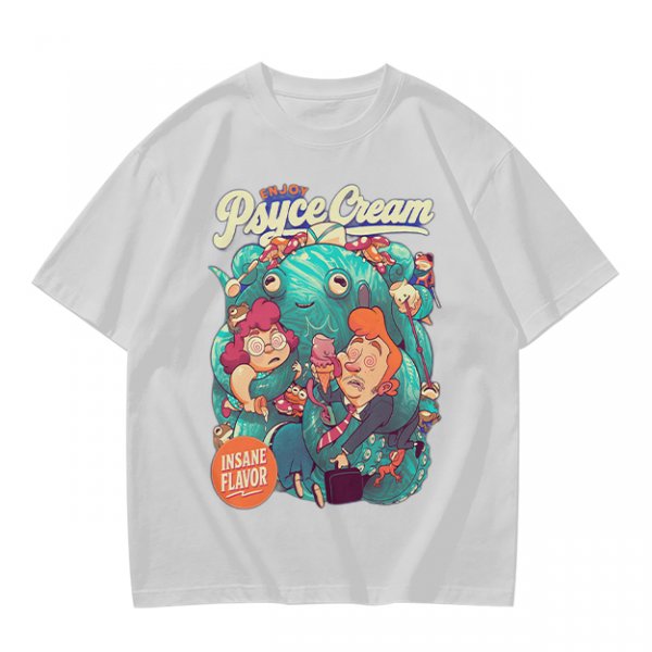 Psyce Cream Insane Flavor Graphic Tee with Whimsical Monster and Characters