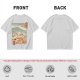 Olive t-shirt with ukiyo-e style ramen cat and Mount Fuji print