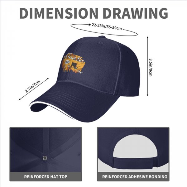 Black Baseball Cap With Funny Noah's Ark Cat Cartoon Print