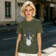 Olive graphic t-shirt with Trash Club raccoon and panda in trash can print
