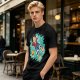 Olive anime t-shirt with Luffy relaxing in water print