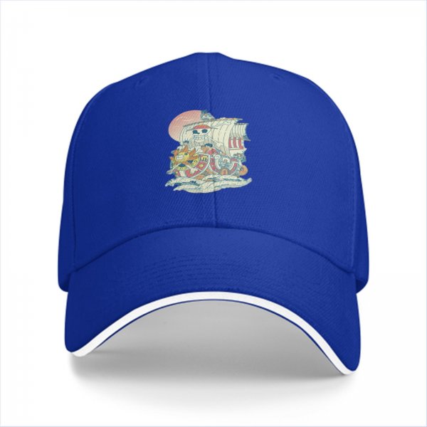 Black Baseball Cap with Anime Pirate Ship Graphic Print