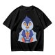 Olive T-shirt with Cute Penguin Drinking Boba Tea Print