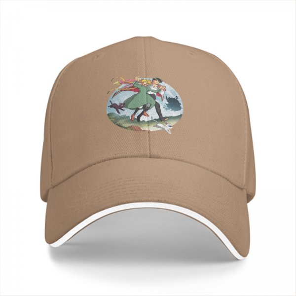 Black Baseball Cap with Howl’s Moving Castle Dancing Characters Print