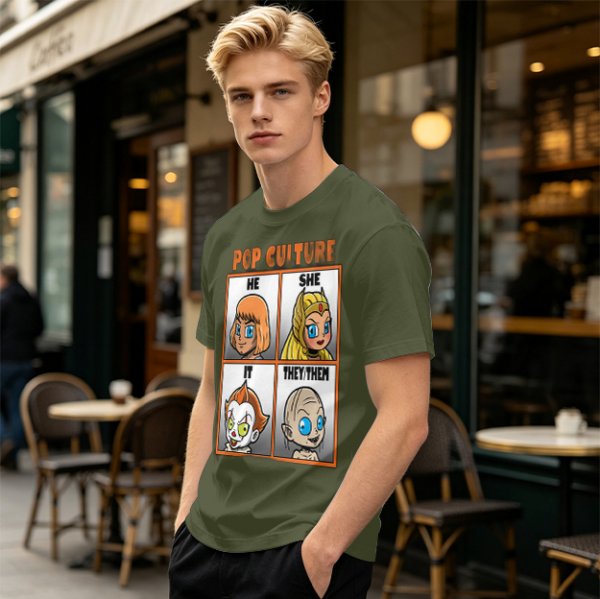 Pop Culture Pronoun Guide Chibi Character Graphic T-Shirt