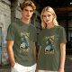 Olive T-Shirt with Godzilla Pizza First Destroy Later Print