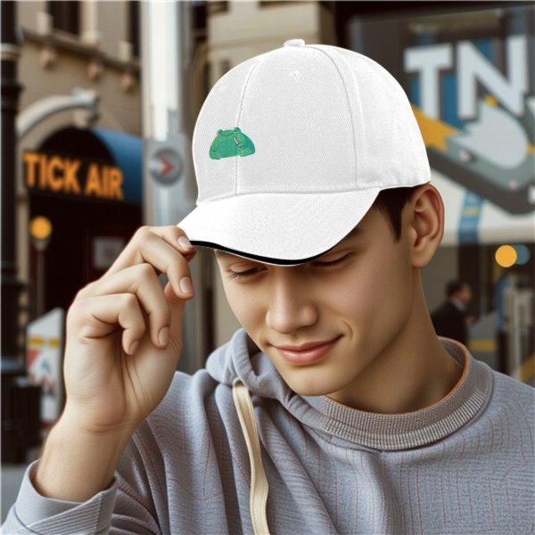 Black Baseball Cap With Cute Green Frog Graphic