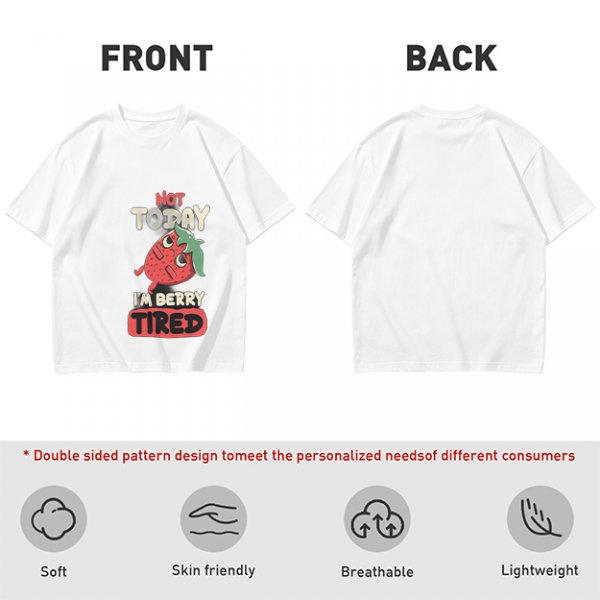 Olive T-Shirt with 'Not Today I'm Berry Tired' Strawberry Print