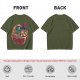 Olive T-shirt with Samurai Cat Surfing Ramen Bowl Art