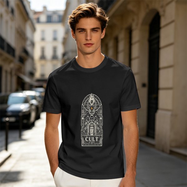 Olive Graphic T-Shirt With Cult Occult Art Print