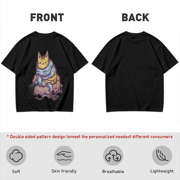 Olive T-Shirt With Meditating Cat Graphic Print