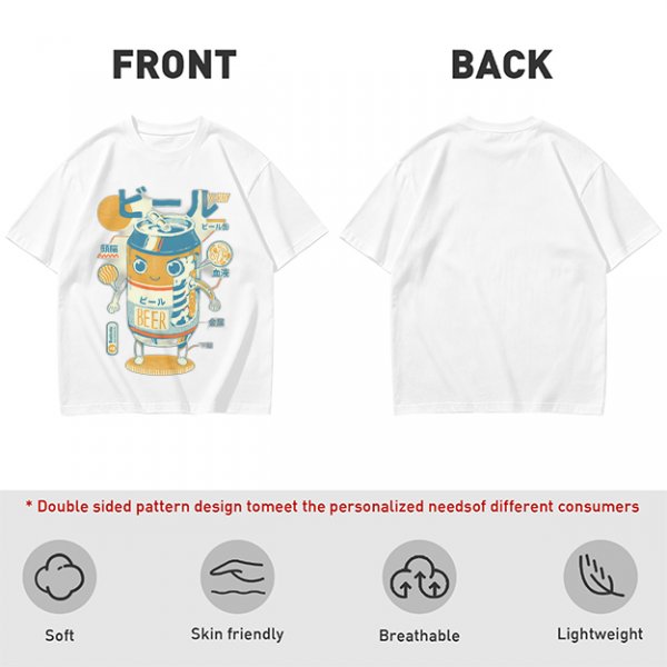 Olive T-Shirt With Kawaii Beer Can Robot Graphic
