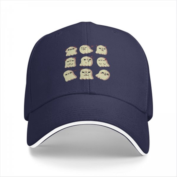 Black Baseball Cap With Cute Ghost Emoji Pattern