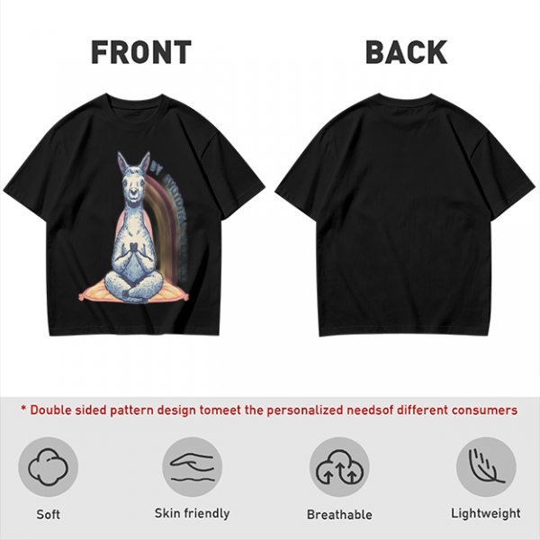 Olive T-Shirt With Meditating Llama Rainbow Graphic