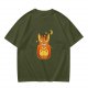 Olive T-Shirt With Cute Pumpkin Creature And Moon Star Print