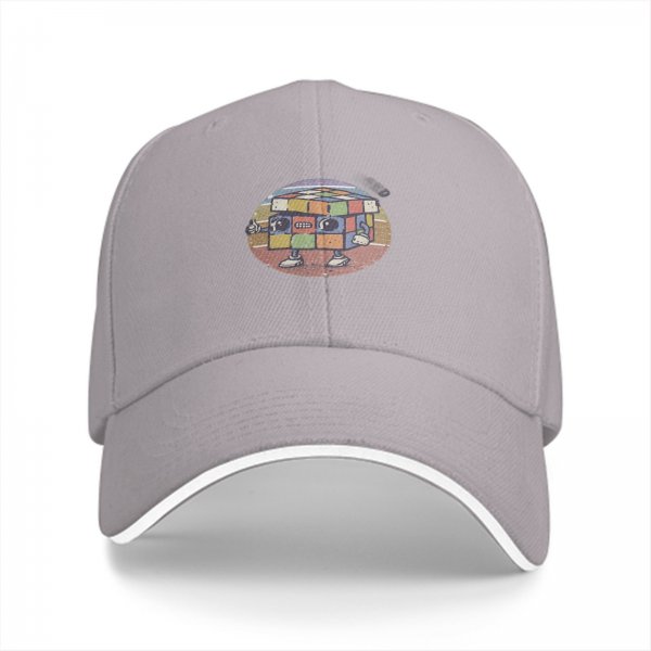 Black Baseball Cap With Retro Rubik's Cube Cartoon Print