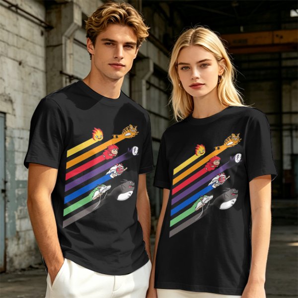 Studio Ghibli Characters Rainbow Stripe Graphic T-Shirt