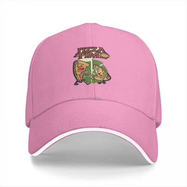 Black baseball cap with pizza time fighting pizza slices graphic