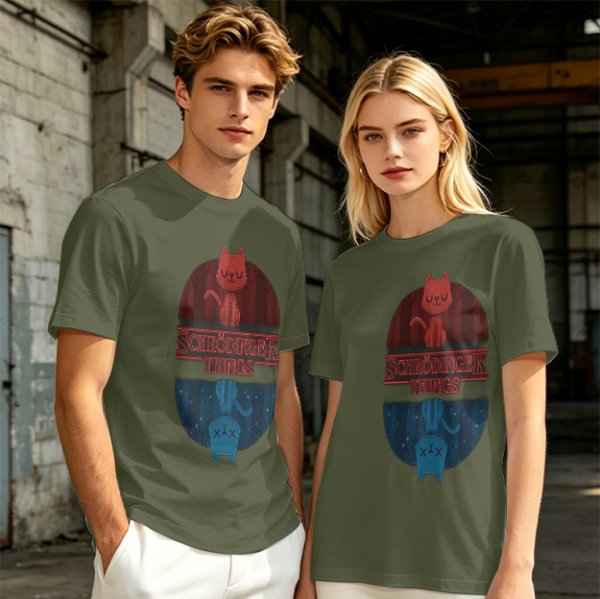 Schrödinger Things Cat Graphic Olive T-Shirt