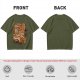 Olive T-Shirt with Coffee Vending Machine and Cats Graphic