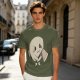 Olive T-Shirt With Cute Angry Ghost Holding Axe Graphic