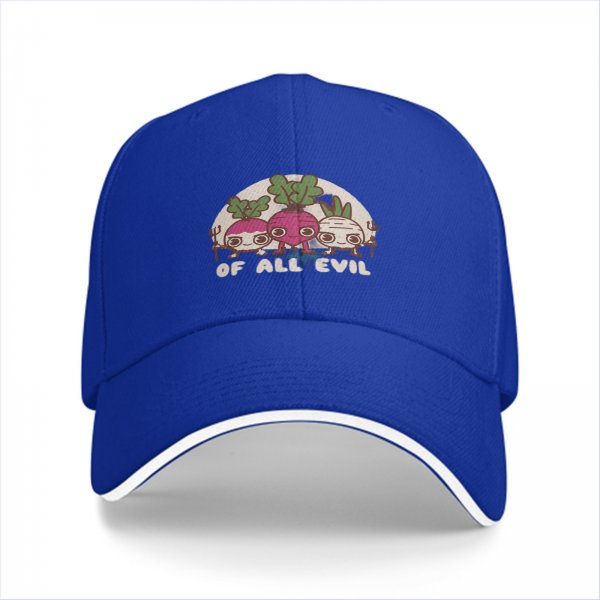 Black baseball cap with 'Of All Evil' radish devil graphic