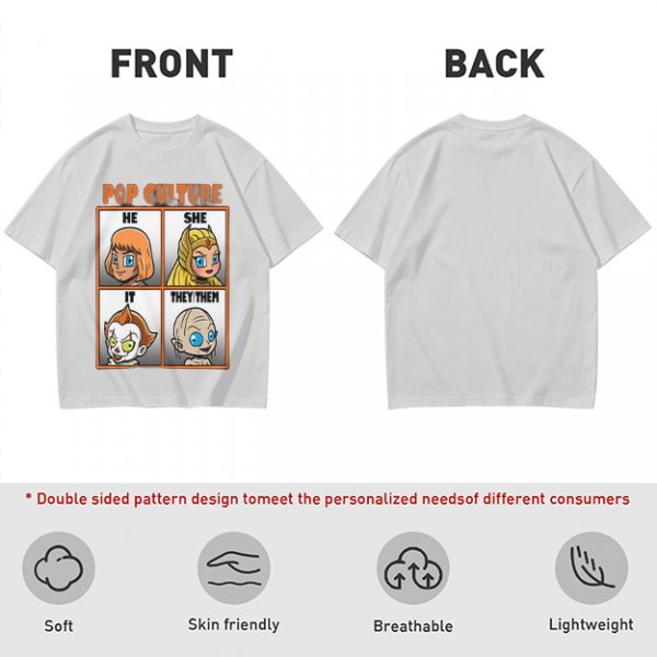 Pop Culture Pronoun Guide Chibi Character Graphic T-Shirt