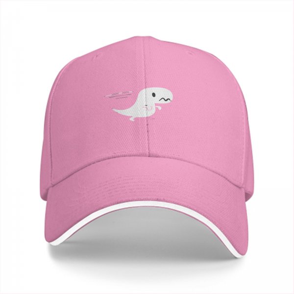 Black Baseball Cap With Cute Running T-Rex Dinosaur Graphic