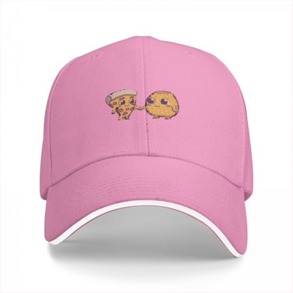 Black baseball cap with cute pizza and potato friends design