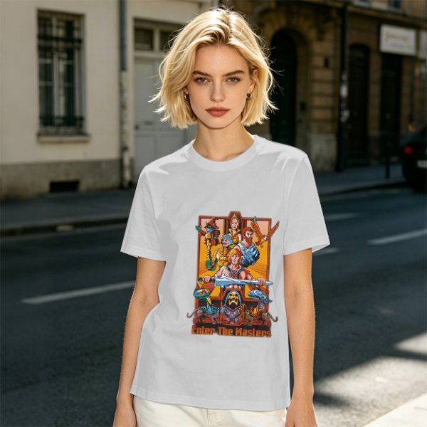 Olive green t-shirt with Masters of the Universe graphic print