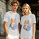 Olive T-Shirt With Cute Orange Cat Working On Laptop Print
