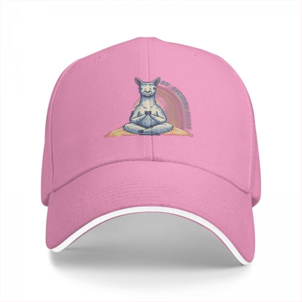 Black Baseball Cap With Meditating Llama Rainbow Print