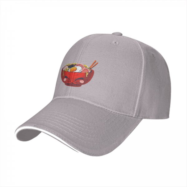 Black Baseball Cap With Cute Angry Ramen Bowl Graphic