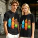 Olive T-Shirt With Cute Water Fire And Earth Elemental Characters