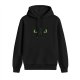 Black Hoodie With Glowing Green Cat Eyes Graphic