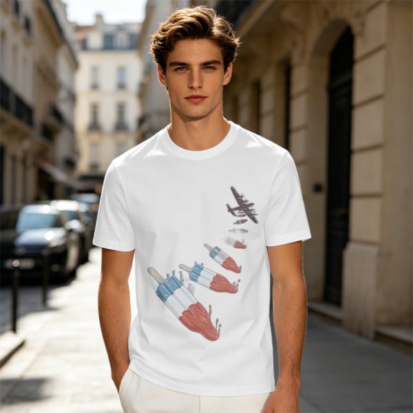 Olive T-Shirt With Melting Red White Blue Popsicle Print