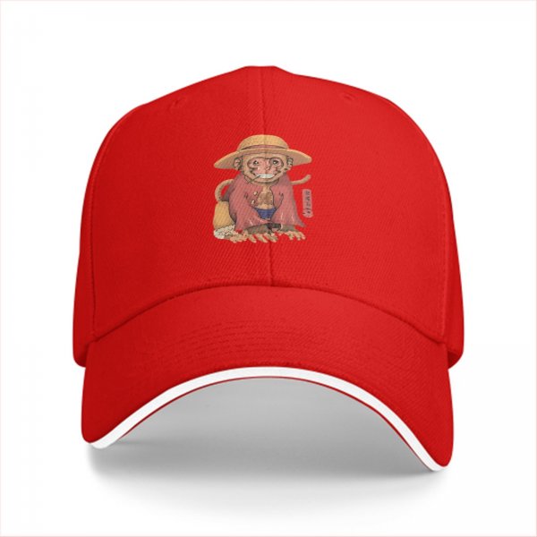 Black Baseball Cap With Monkey In Straw Hat Graphic