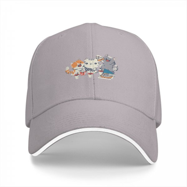 Black Baseball Cap With Cute Cats Eating Pizza Design