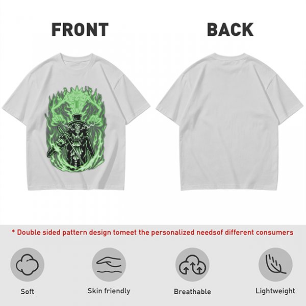 Olive T-Shirt With Skeleton Gentleman And Green Flames Art