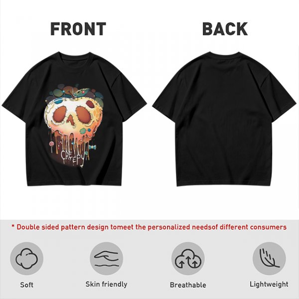 Olive Green T-Shirt With Creepy Melting Skull Apple Graphic