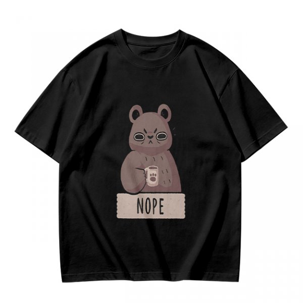 Olive T-Shirt With Grumpy Bear Holding Coffee Mug And 'NOPE' Print