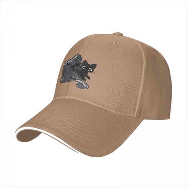 Black Baseball Cap with Black Cat and Wizard Hat Graphic