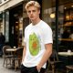 Olive Green T-Shirt With Cute Avocado Cat Holding Yarn Ball Print