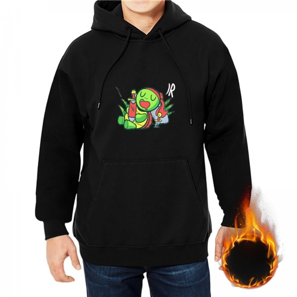Black hoodie with cute sleeping ninja turtle graphic