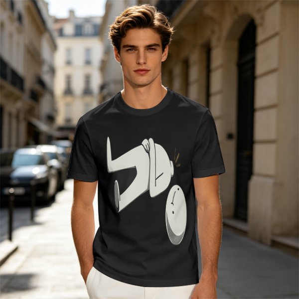 Olive T-Shirt With Surprised Cartoon Figure And Separate Face Print