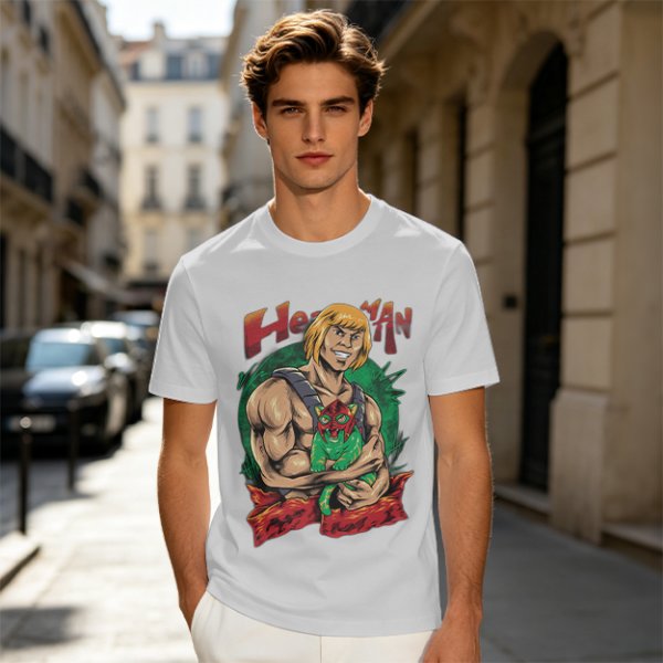 Olive T-shirt with He-Man and Battle Cat Graphic Print