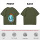 Olive T-shirt with Worn Burning Earth Graphic and 'Fine Thanks' Text